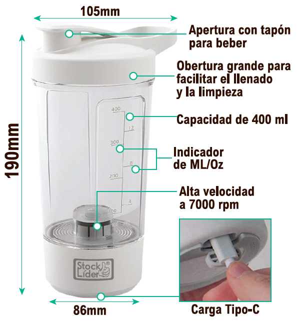Vaso mezclador recargable portátil