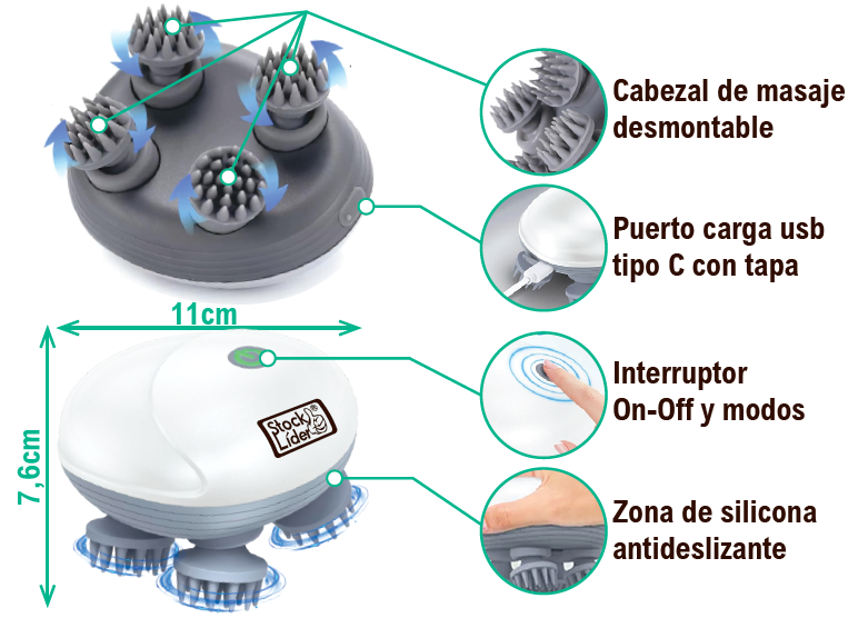 Masajeador portátil para cuero cabelludo