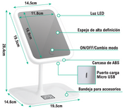 Espejo con luz LED recargable táctil