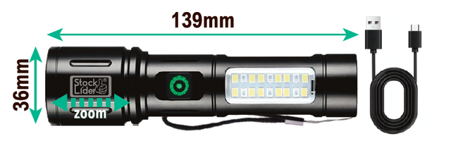 Linterna recargable USB-C con zoom